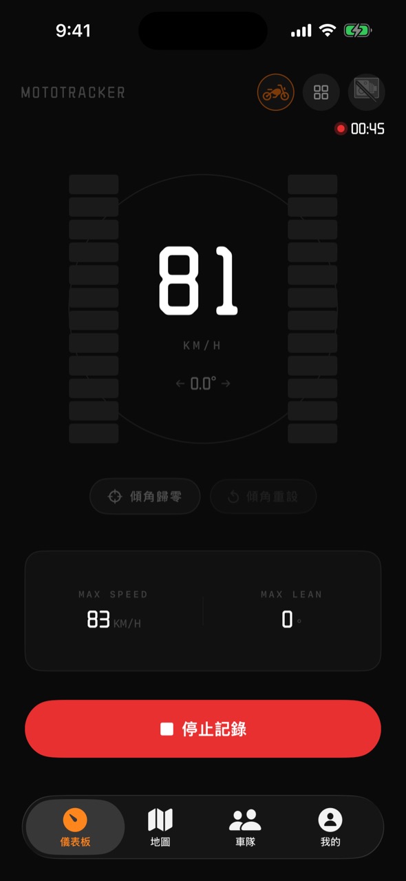 MotoTracker 儀錶板畫面示意